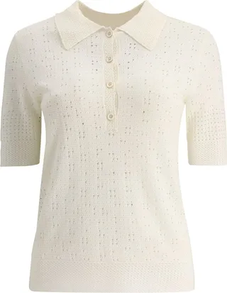 Chloé Crochet Short-Sleeved Knitted Polo Shirt