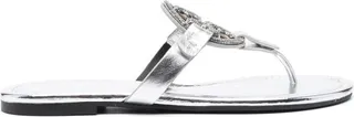 'miller' Silver-tone Thong Sandal With Crystal Embellished Logo In Metallic Leather Woman