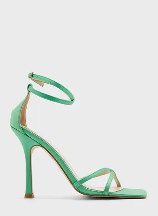 Satin Ankle Strap Heeled Sandals