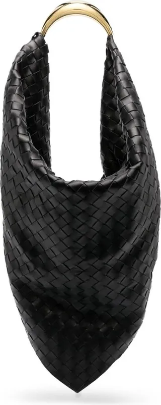 Black Foulard Woven-Leather Shoulder Bag