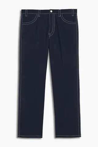 Twill straight-leg pants