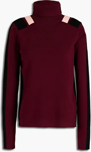 Color-block stretch-knit turtleneck sweater