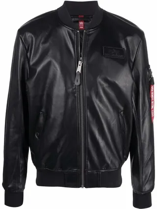 Logo-Patch Faux Leather Bomber Jacket