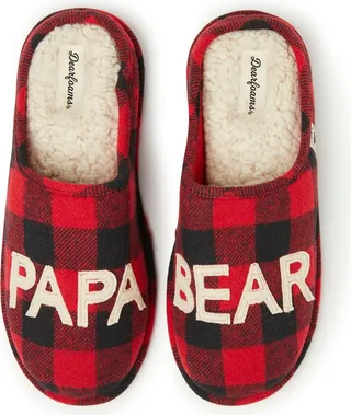 Dearfoams Men's Buffalo Check Family Bear Clog