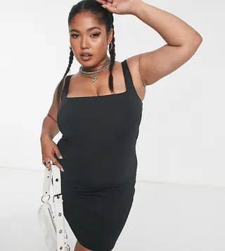 Cotton:On Curve body-conscious square neck midi dress in black