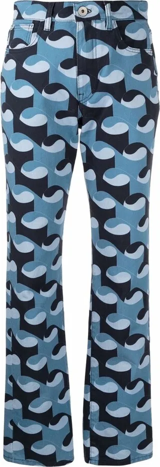 Wave-Print Bootcut Jeans