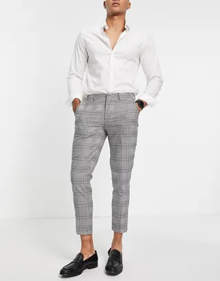 Selected Homme skinny fit suit pants in white check