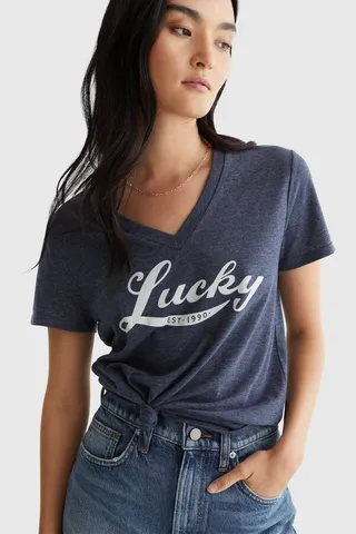 Logo Script Graphic V-Neck Tee