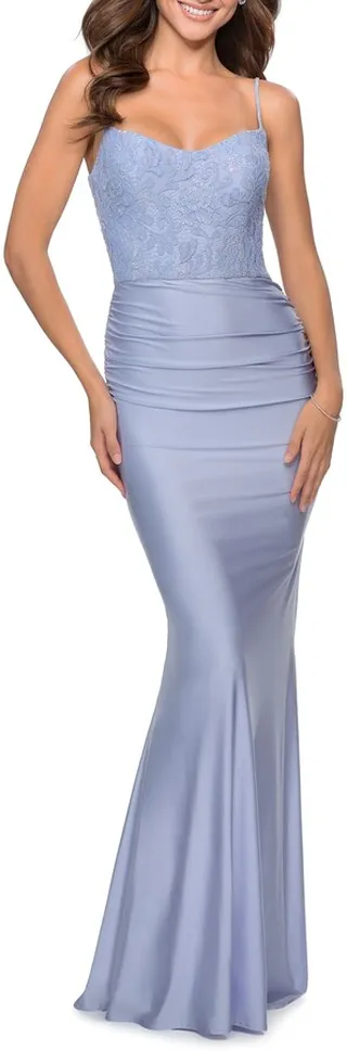 Lace & Jersey Trumpet Gown