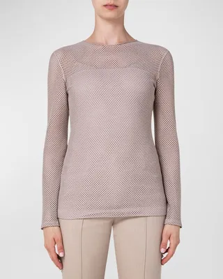 Pin Dot Mesh Long-Sleeve Shirt