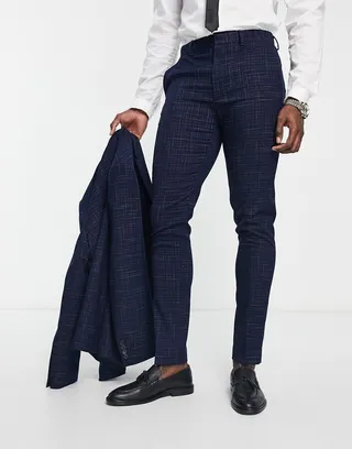ASOS DESIGN skinny suit pants in crosshatch in navy