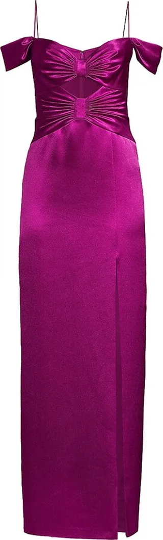 Satin Bow-Neck Off-The-Shoulder Gown