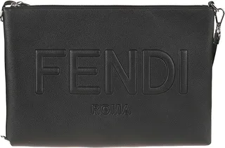 Logo Embossed Top Zip Clutch