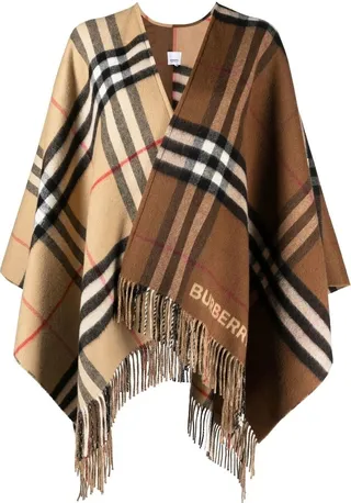 BURBERRY- Check Motif Cashmere Cape