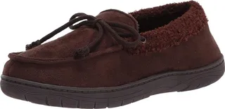 Hanes Hanes Men's Moccasin Slipper House Shoe with Indoor Outdoor Memory Foam Sole Fresh Iq Odor Protection (Brown Moc) Men's Slippers