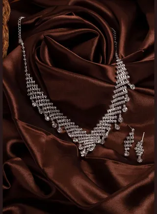 Silver Plated Designer Stone Necklace and Earring Set
