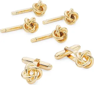 6-Piece Gold-Plated Knot Stud Cufflinks Set