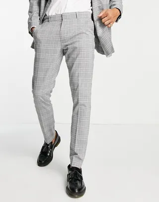 New Look skinny suit pants in dark gray plaid