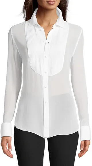 Marina Solid Silk Tuxedo Shirt