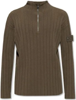 Stone Island Logo Embroidered Quarter-Zip Sweater