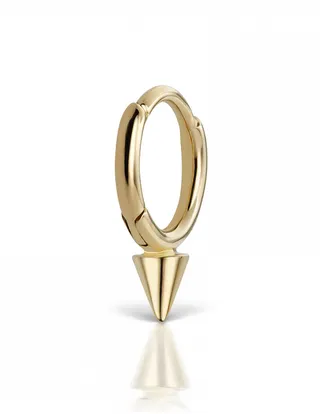 6.5mm Non-Rotating Spike Yellow Gold Single Hoop Earring