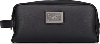 Logo plaque nylon & leather toiletry bag
