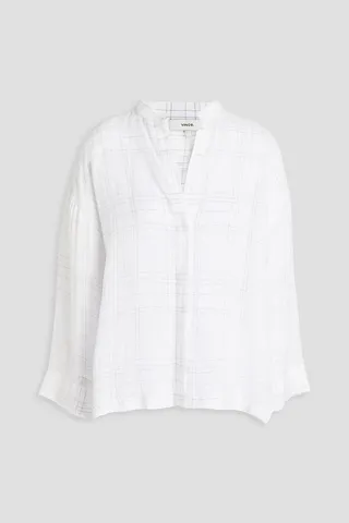 Pleated checked gauze blouse