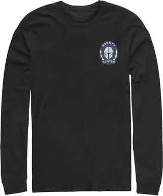 Men's Star Wars The Mandalorian Bounty Hunter Badge Long Sleeve Shirt - Black - 2X Large