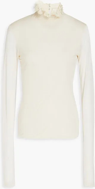 Ruffled organza-trimmed modal turtleneck top