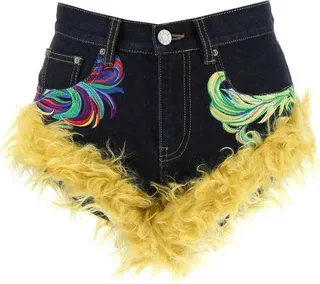Area Embroidered Denim Mini Shorts
