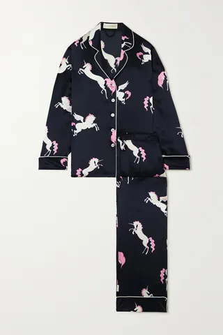 Olivia von Halle - Lila Printed Silk-satin Pajama Set - Black