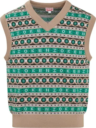 Kenzo Jacquard V-Neck Sleeveless Knitted Vest