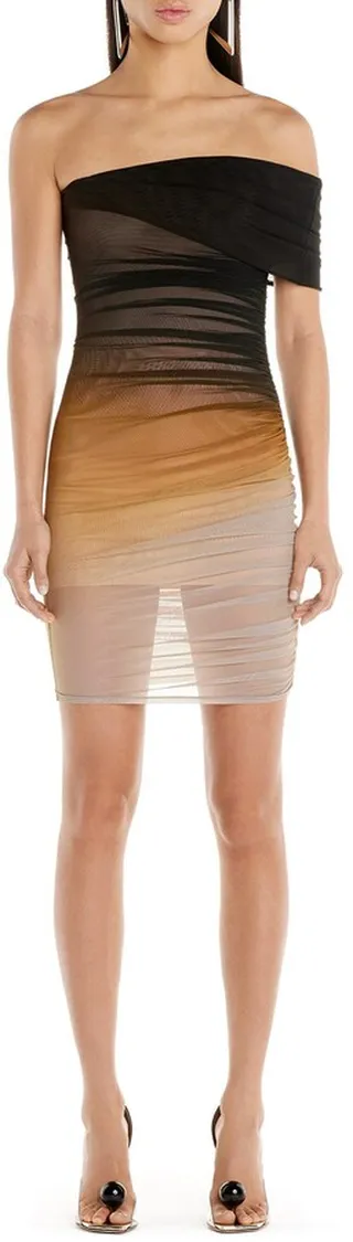 Dégradé Off the Shoulder Mesh Body-Con Minidress