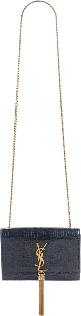 Small Kate Shiny Croc Embossed Leather Shoulder Bag