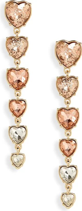 Ombré Crystal Heart Linear Drop Earrings