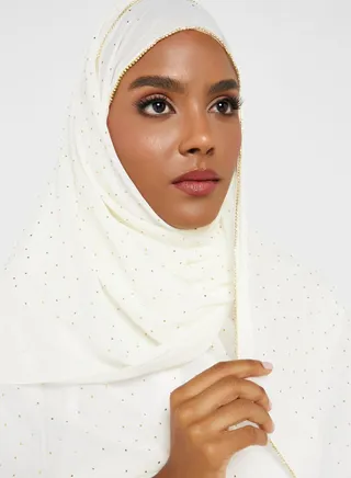 Rhinestone Embellished Long Hijab Scarf