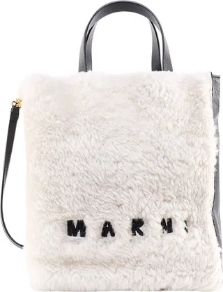 Marni Museo Logo Embroidered Shearling Tote Bag