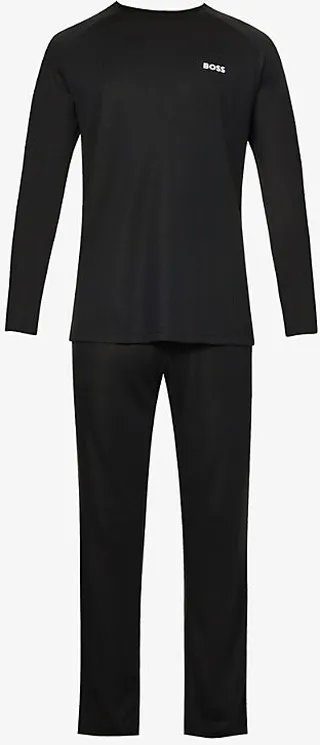 Mens Black Long-sleeved tretch-jersey Pyjama set