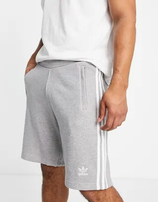 adidas Originals adicolor three stripe 10 inch shorts in gray