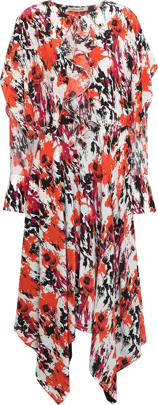 Draped printed silk crepe de chine midi dress