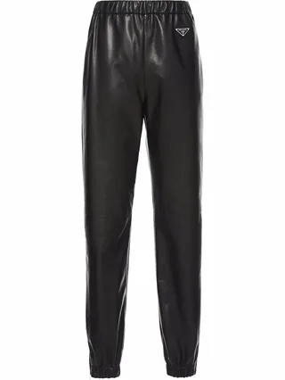 Logo-Plaque Polished-Finish Trousers
