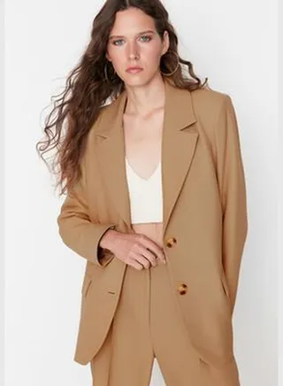 Brown Regular Lined Woven Blazer Jacket TWOAW23BC00132