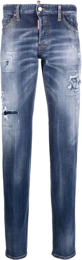 Mid-Wash Distressed Slim Fit Jeans