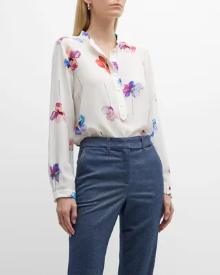 Meringa Floral-Print Silk Blouse