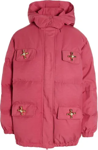 Moschino Tap-Plaque Hooded Puffer Jacket