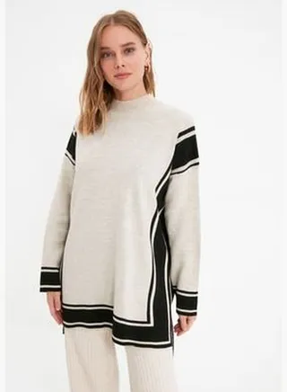Stone Striped High Neck Knitwear Sweater TCTAW22AK0163