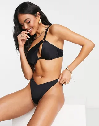 ASOS DESIGN mix and match one shoulder flexi underwire bikini top in black