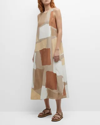 Sleeveless Abstract-Print A-Line Dress