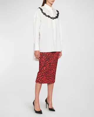 Lace-Trim Oversized Collared Shirt