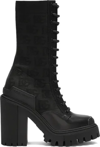 Logo-Jacquard Lace-Up Boots